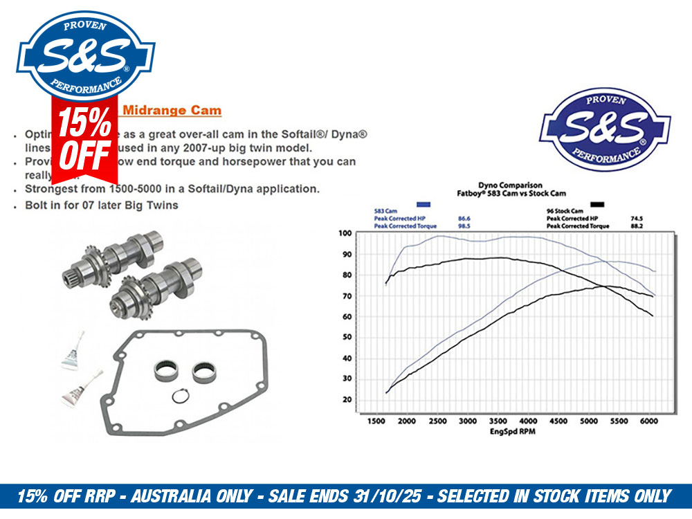 S&S 583C Chain Drive Camshaft Kit. Fits Dyna 2006 & Twin Cam 2007-2017.