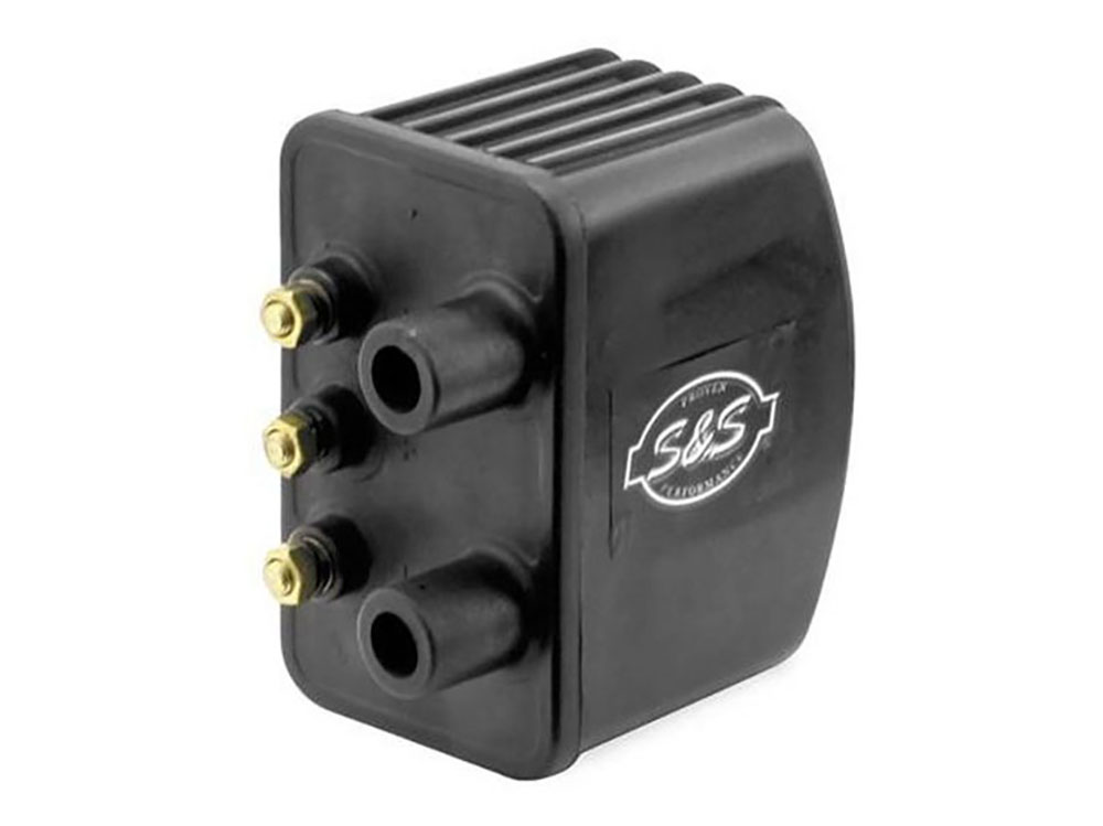 S&S Ignition Coil – Black. Fits Big Twin 1970-1999 & Sportster 1971-2003 Models with Upgraded Single Fire Ignition.