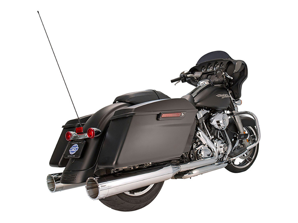S&S 4-1/2in. Mk45 Slip-On Mufflers – Chrome with Chrome Tracer End Caps. Fits Touring 1995-2016.