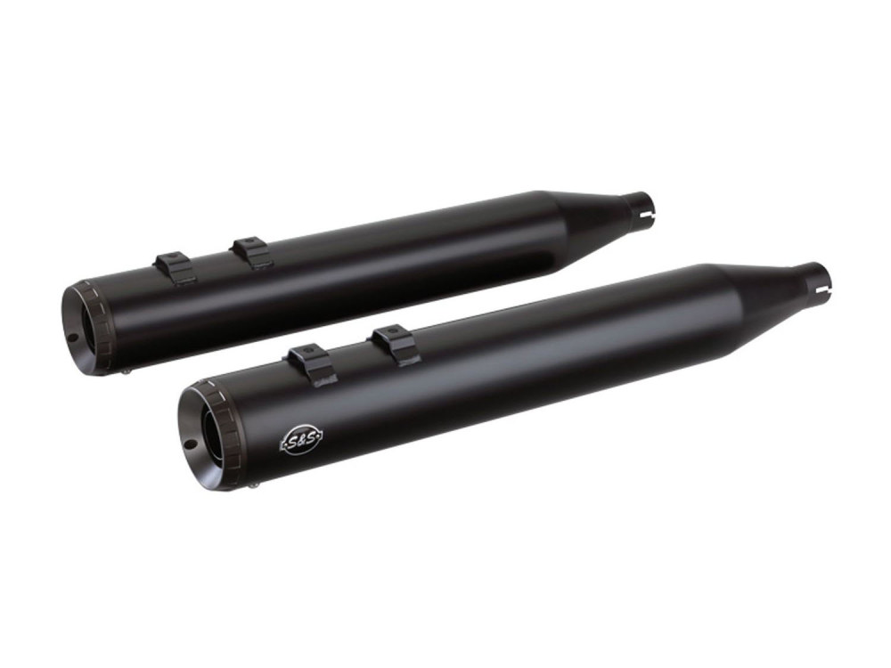 S&S 4in. Grand National Slip-On Mufflers – Black with Black End Caps. Fits Touring 2017up.
