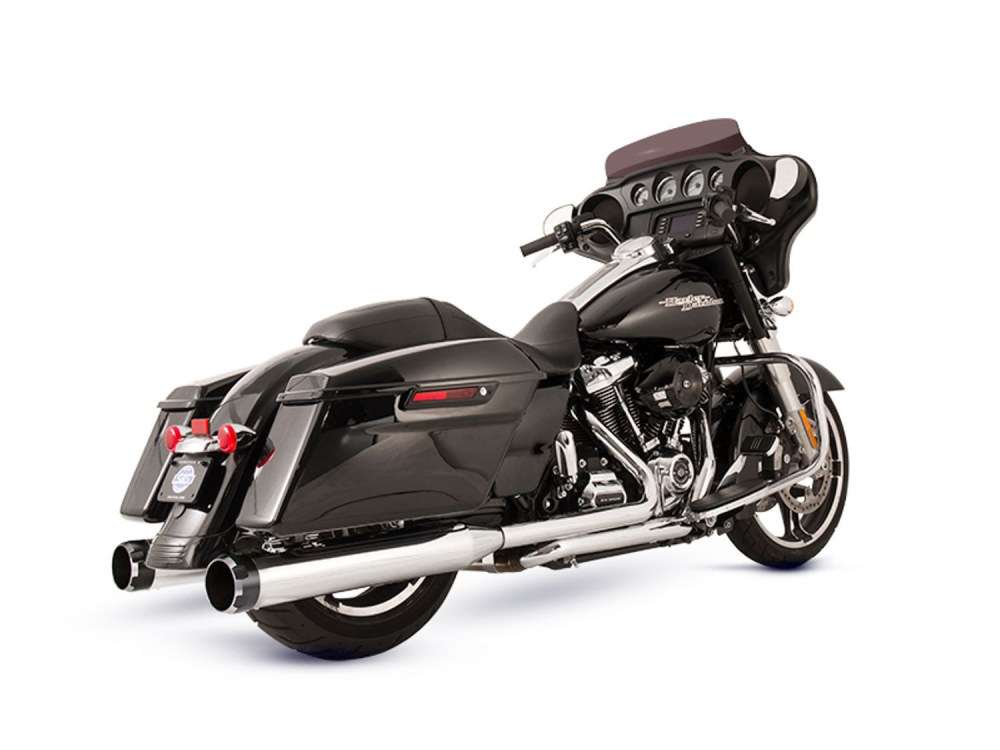 S&S El Dorado 2-into-2 Dual Exhaust – Chrome with Black Thruster End Caps. Fits Touring 2017up.
