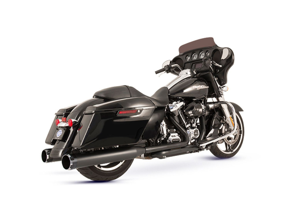 S&S El Dorado 2-into-2 Dual Exhaust – Black with Black Thruster End Caps. Fits Touring 2017up.