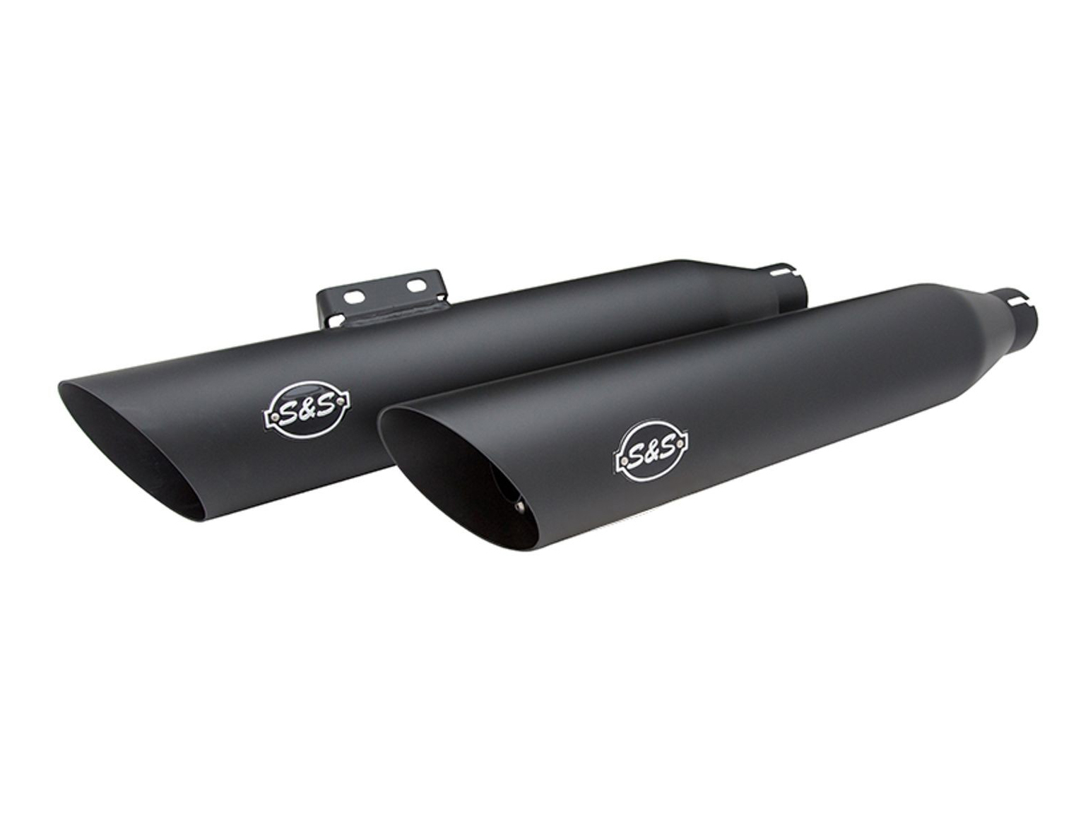 S&S 3-1/2in. Slash Cut Slip-On Mufflers – Black. Fits Softail Slim, Street Bob, Standard & Low Rider Models 2018-2024 & Breakout & Fat Boy 2018up