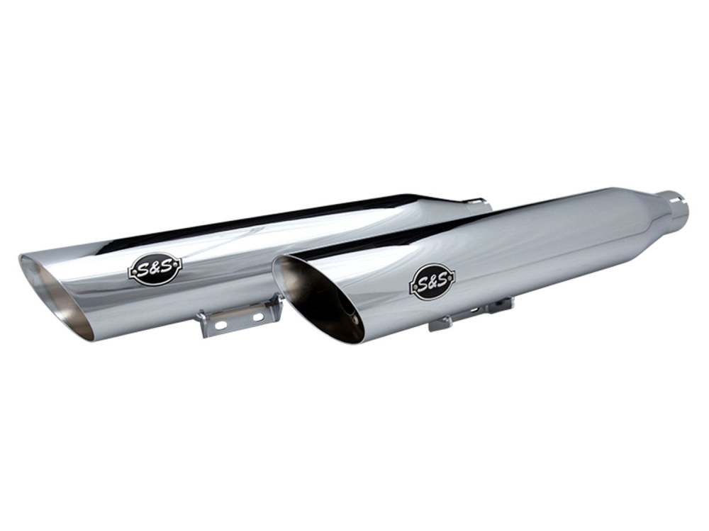 S&S 3-1/2in. Slash Cut Slip-On Mufflers – Chrome. Fits Heritage Classic 2018-2024 & Deluxe 2018-2020