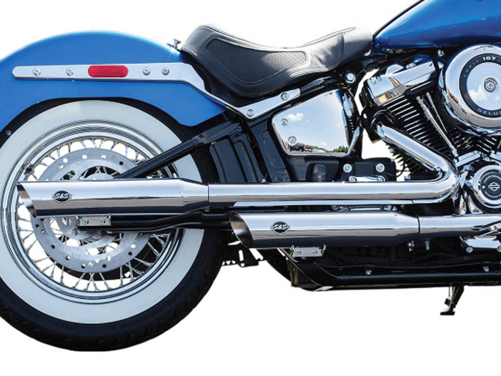 S&S 3-1/2in. Slash Cut Slip-On Mufflers – Chrome. Fits Heritage Classic 2018-2024 & Deluxe 2018-2020