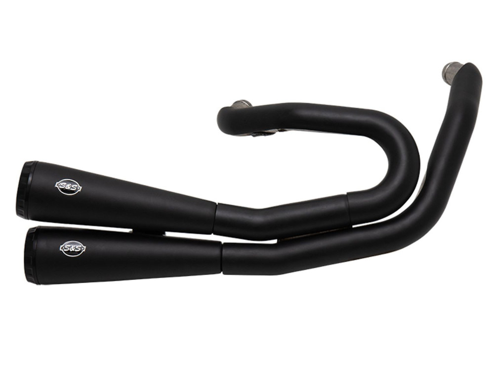 S&S Grand National 2-into-2 Exhaust – Black with Black End Caps. Fits Street Bob, Low Rider, Slim, Fat Bob & Deluxe 2018-2024