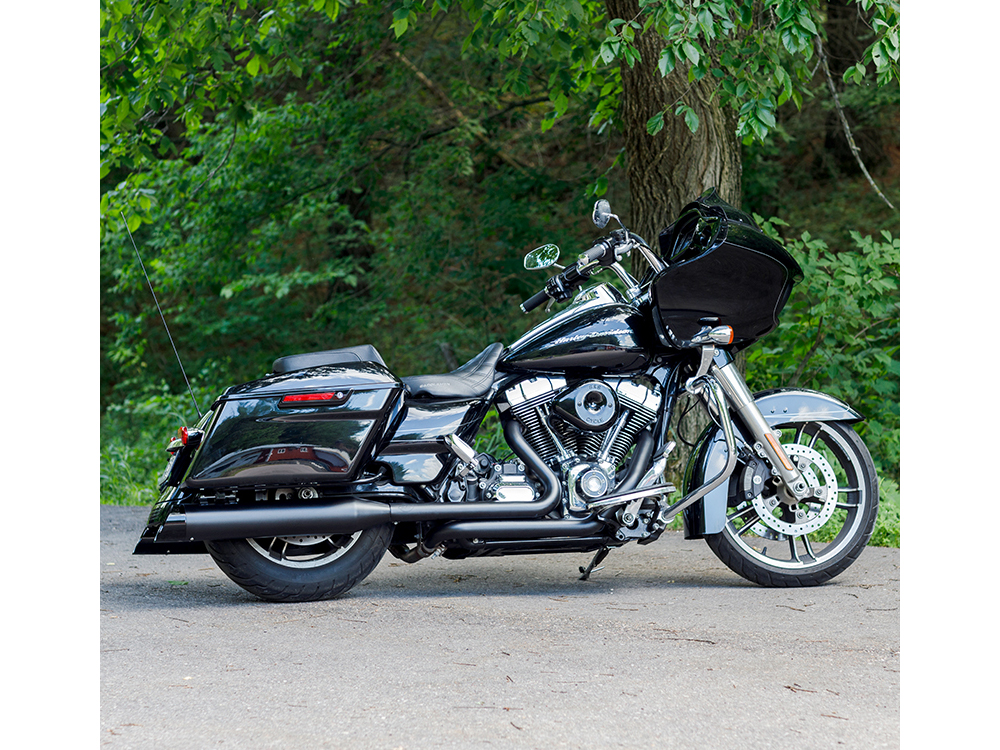 S&S 4-1/2in. Mk45 Slip-On Mufflers – Black with Black Cutlass End Caps. Fits Touring 1995-2016.