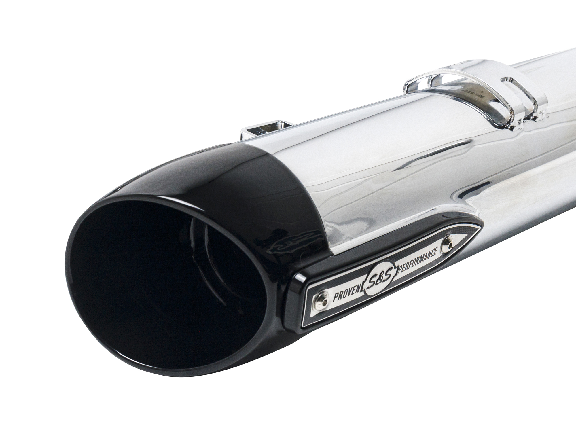 S&S Broadhead 4in. Slip-On Mufflers – Chrome with Black End Caps. Fits Indian Big Twin 2014up with Hard Saddle Bags.