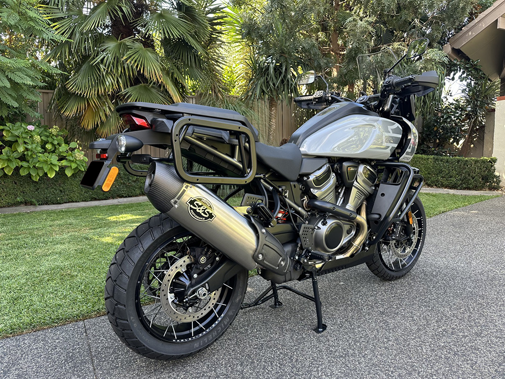 S&S Slip On Muffler with Carbon Fibre End Cap – Stainless. Fits Pan America 2021up.