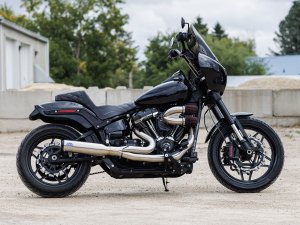 S&S 2-into-1 Qualifier Exhaust – Stainless Steel with Black End Cap. Fits Softail 2018up Non-240 Rear Tyre Models S&S 2-into-1 Qualifier Exhaust – Stainless Steel with Black End Cap. Fits Softail 2018up Non-240 Rear Tyre Models