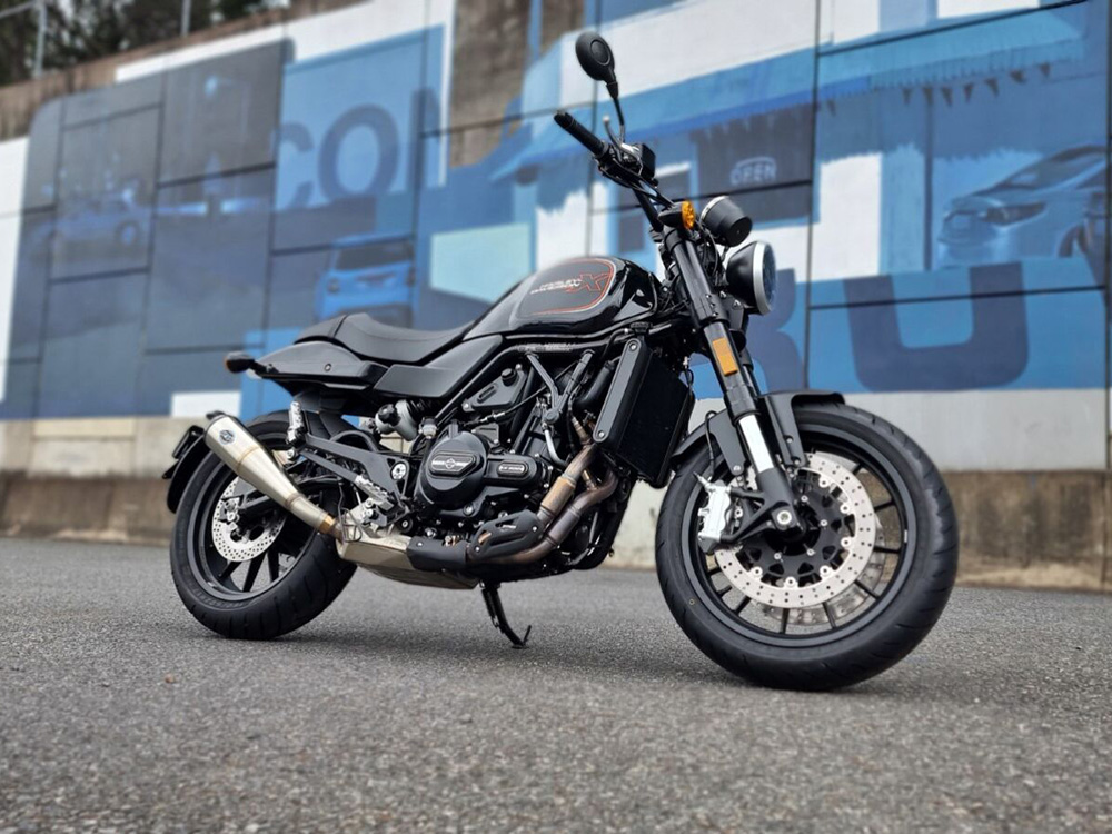 S&S 4in. Grand National Slip-On Muffler – Stainless Steel with Black End Cap. Fits X500 2023up