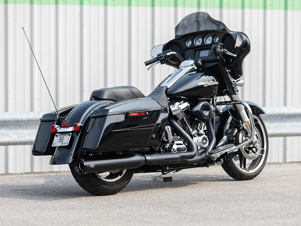 S&S Swindler 2-into-1 4.5in. Muffler Kit – Black with Black End Cap. Fits Touring 2017up