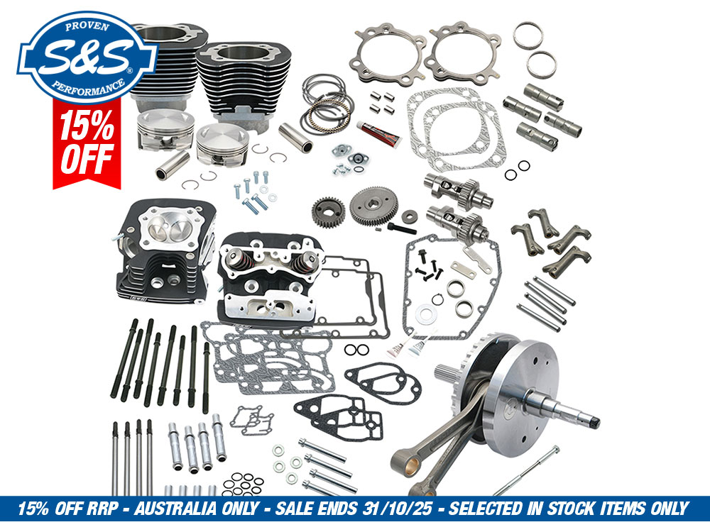 S&S 124ci Hot Set Up Kit with 91cc S&S Cylinder Heads – Black. Fits Dyna 2006-2017 & Touring Models 2008-2016.