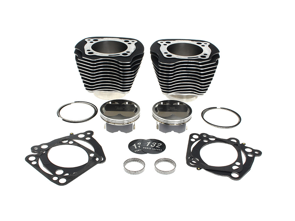S&S 132ci Big Bore Kit with Highlighted Fins & High Compression – Black. Fits Milwaukee-Eight 2017up 114ci or 117ci Engine
