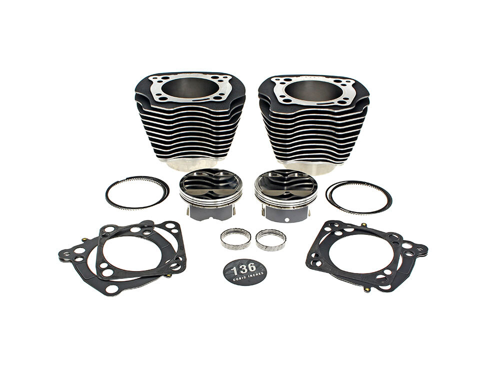 S&S 132ci Big Bore Kit with Highlighted Fins & Mid Level Compression – Black. Fits Milwaukee-Eight 2017up 114ci or 117ci Engine
