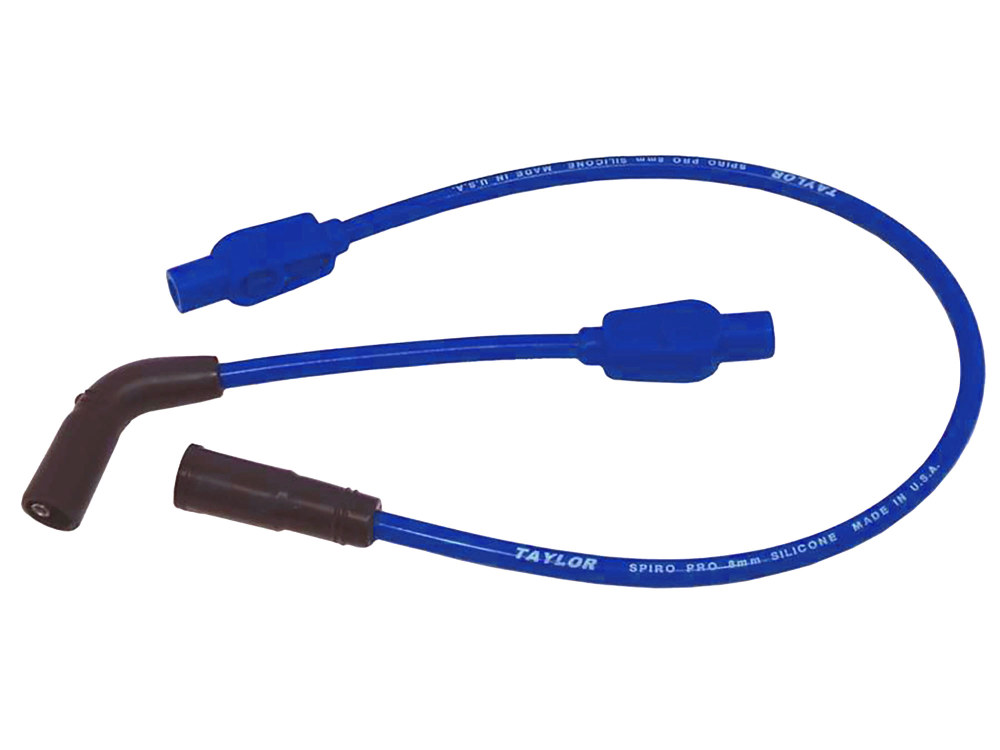 Taylor Cable Products 8mm Spark Plug Wire Set – Blue. Fits Touring 1999-2008 with Carb and Sportster 2007-2021.