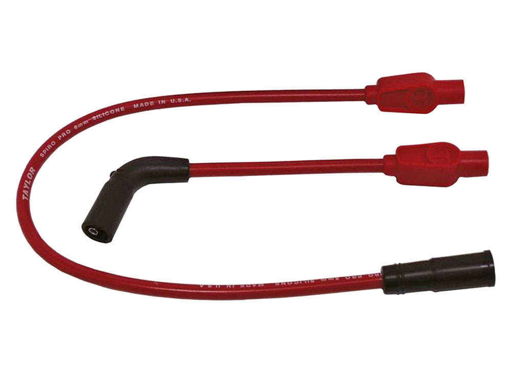Taylor Cable Products 8mm Spark Plug Wire Set – Red. Fits Touring 1999-2008 with Carb and Sportster 2007-2021.