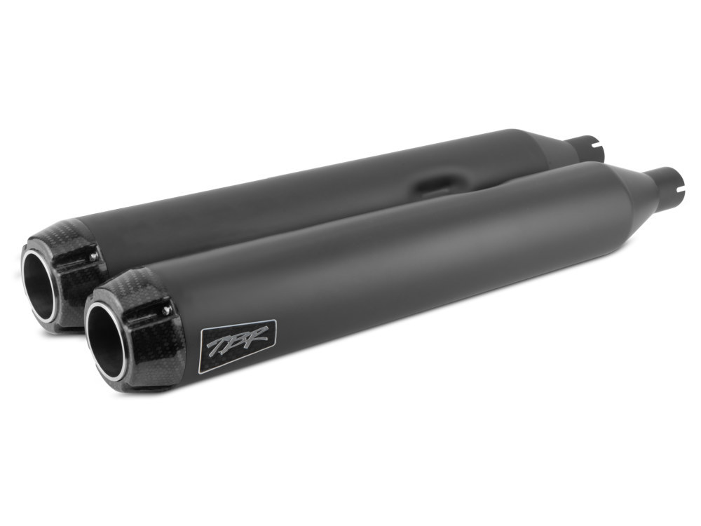TWO BROTHERS RACING EXHAUST 4in. Slip-On Mufflers – Black with Carbon Fiber End Caps. Fits Touring 2017up.