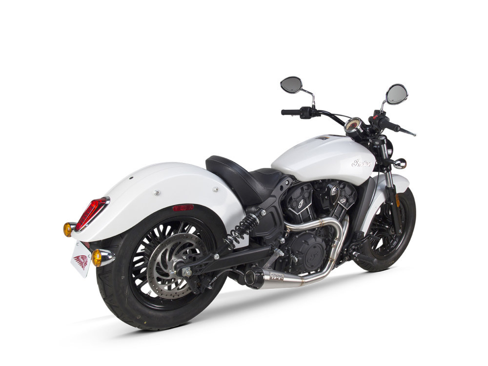 TWO BROTHERS RACING EXHAUST Comp-S 2-into-1 Exhaust – Stainless Steel with Carbon Fiber End Cap. Fits Indian Scout 2015-2024 & fits 2017 Victory Octane.
