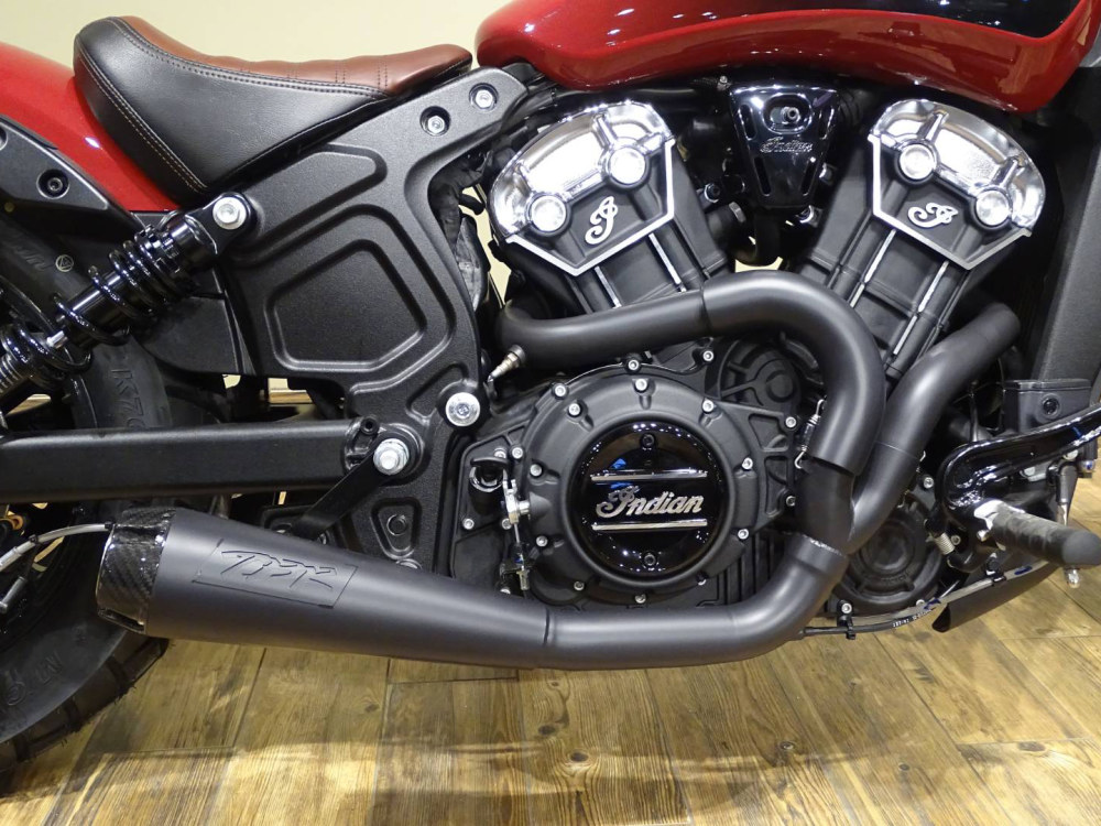 TWO BROTHERS RACING EXHAUST Comp-S 2-into-1 Exhaust – Black with Carbon Fiber End Cap. Fits Indian Scout 2015-2024 & also fits Victory Octane.