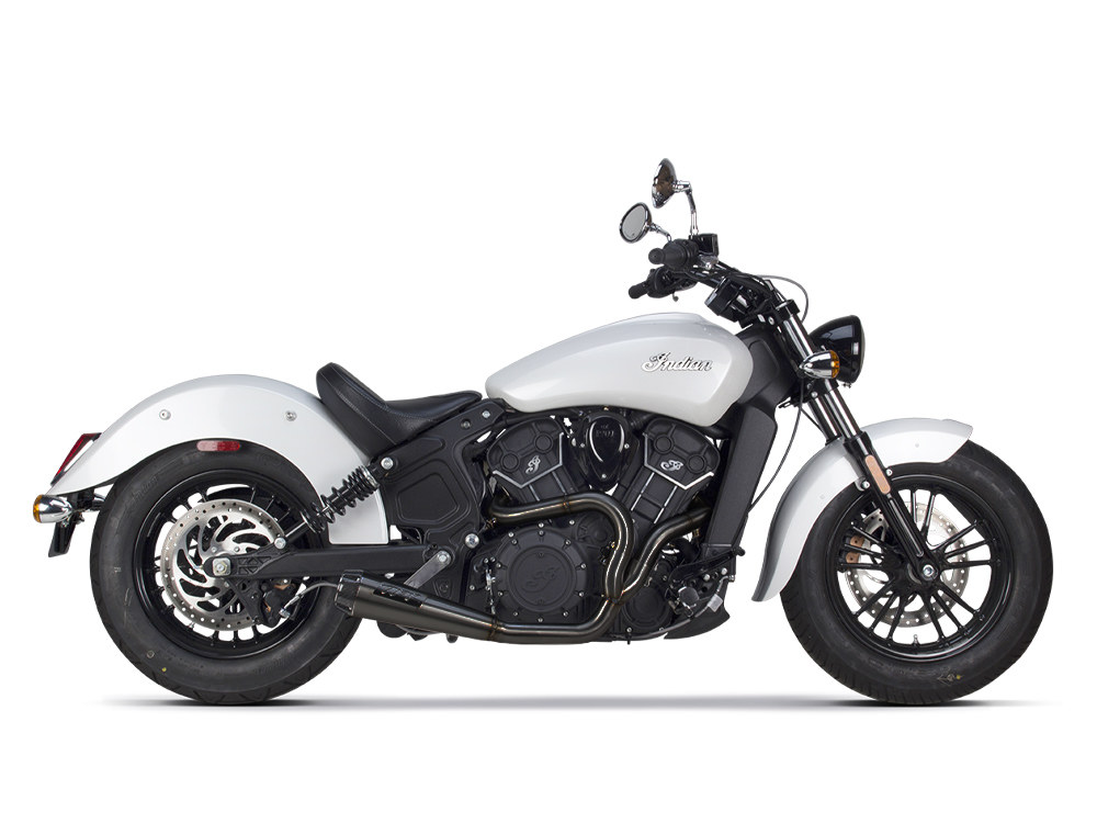 TWO BROTHERS RACING EXHAUST Comp-S 2-into-1 Exhaust – Black with Carbon Fiber End Cap. Fits Indian Scout 2015-2024 & also fits Victory Octane.
