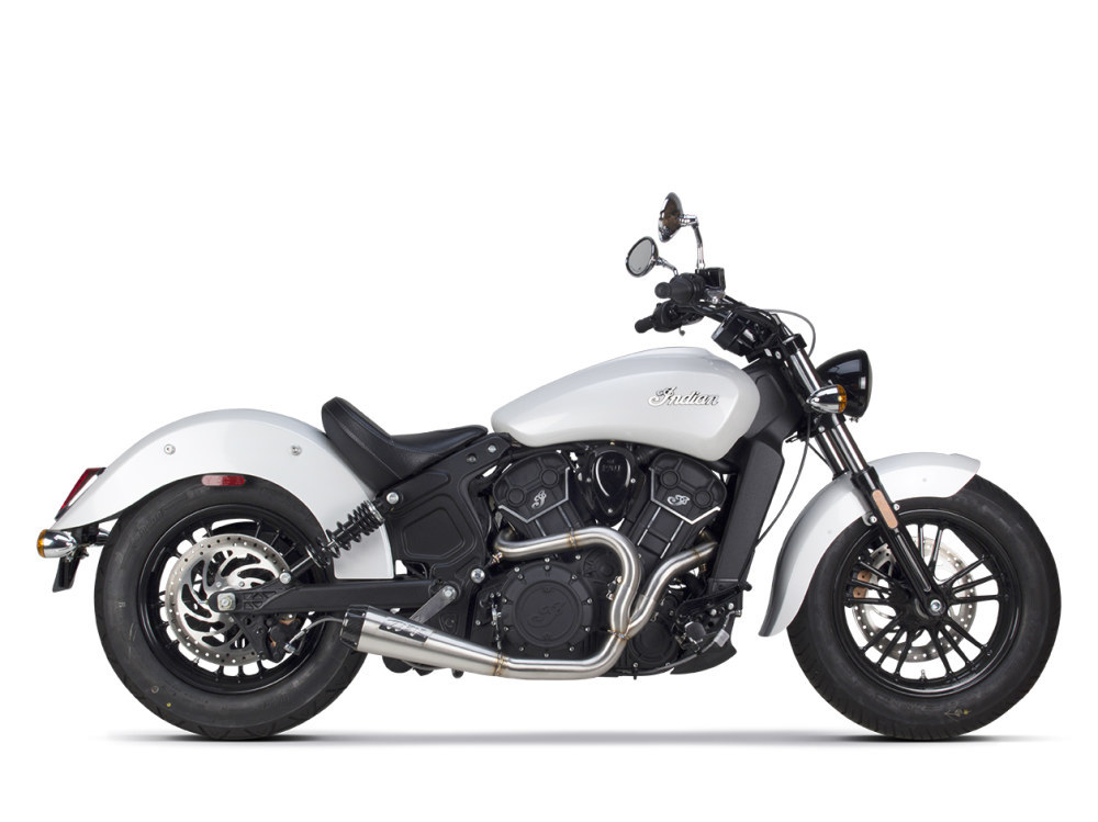 TWO BROTHERS RACING EXHAUST Comp-S 2-into-1 Exhaust – Stainless Steel with Carbon Fiber End Cap. Fits Indian Scout 2015-2024 & fits 2017 Victory Octane.