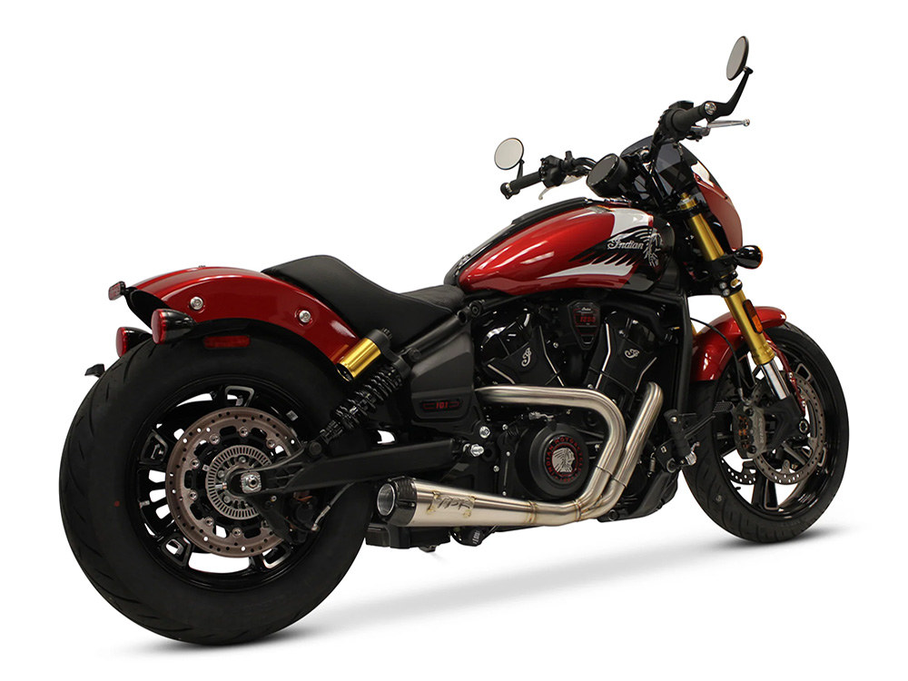 TWO BROTHERS RACING EXHAUST Comp-S 2-into-1 Exhaust – Stainless Steel with Carbon Fiber End Cap. Fits Indian Scout 2025up