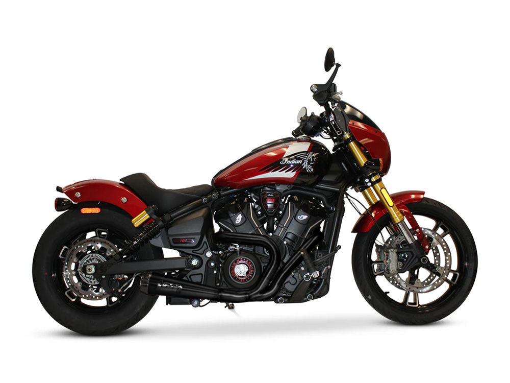 TWO BROTHERS RACING EXHAUST Comp-S 2-into-1 Exhaust – Black with Carbon Fiber End Cap. Fits Indian Scout 2025up