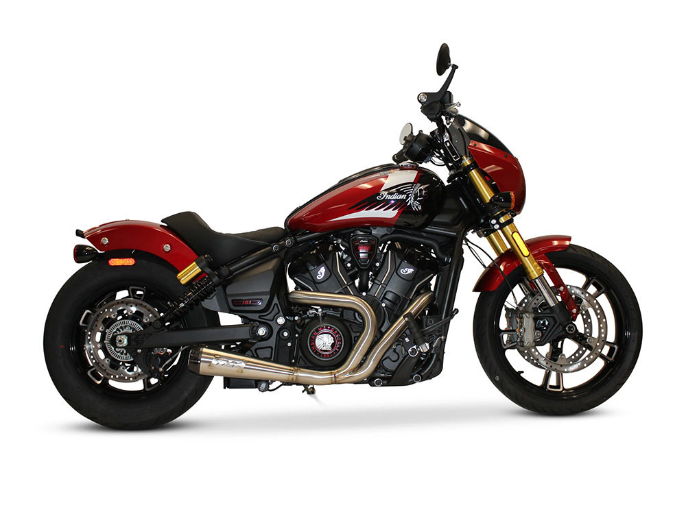 TWO BROTHERS RACING EXHAUST Comp-S 2-into-1 Exhaust – Stainless Steel with Carbon Fiber End Cap. Fits Indian Scout 2025up