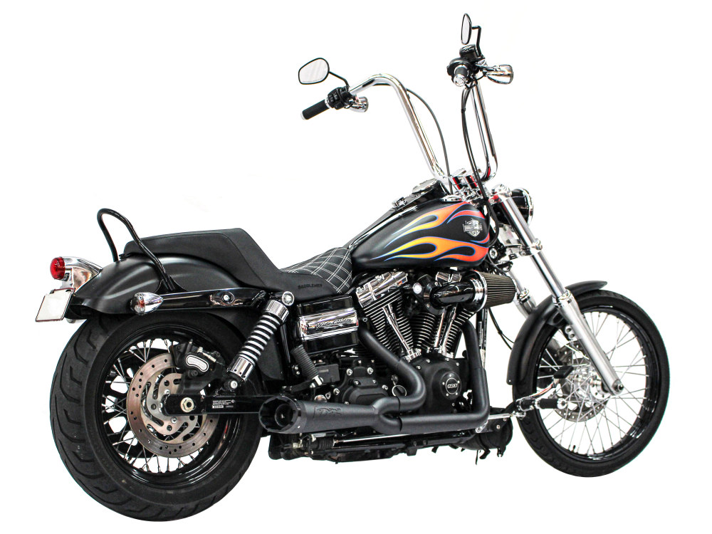 TWO BROTHERS RACING EXHAUST Shorty Turnout 2-into-1 Exhaust – Black with Black End Cap. Fits Dyna 2006-2017.