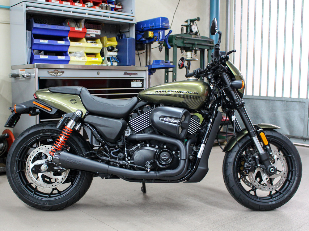 TWO BROTHERS RACING EXHAUST Comp-S 2-into-1 Exhaust – Black with Carbon Fiber End Cap. Fits Street 500 & Street Rod 750A 2015-2020.