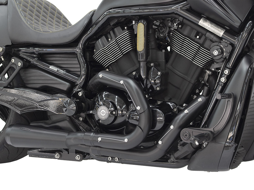 Trask Performance Assault 2-into-1 Exhaust – Black. Fits V-Rod 2007-2017.