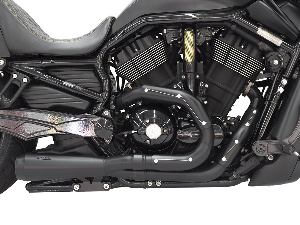 Trask Performance Assault 2-into-1 Exhaust – Black. Fits V-Rod 2007-2017.