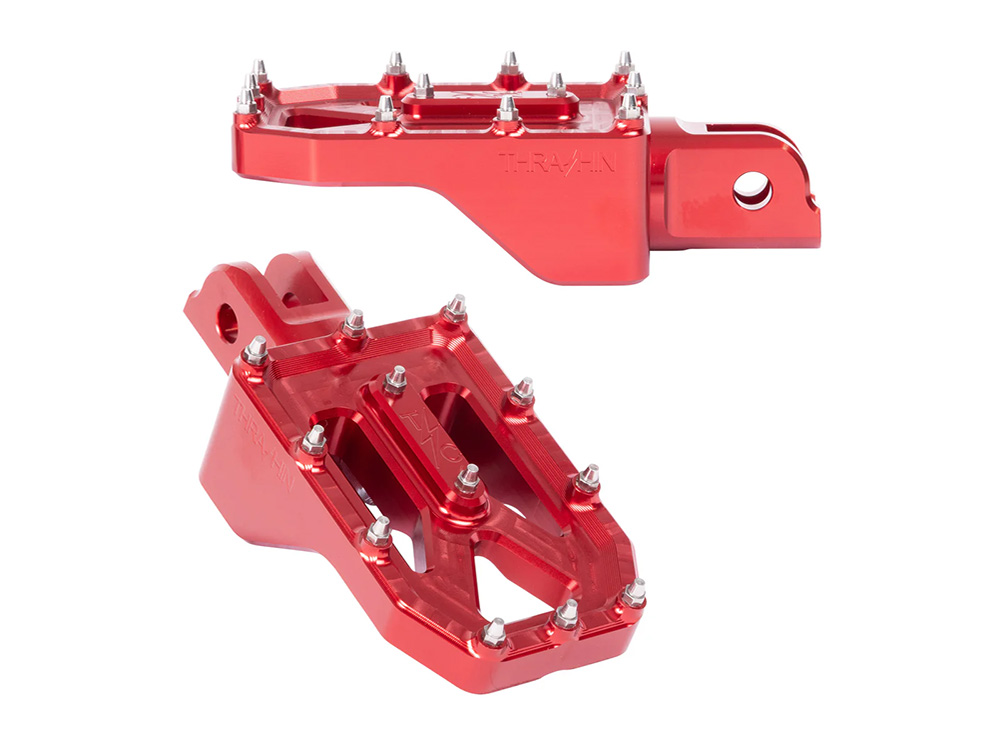 Thrashin Supply Aggressor Footpegs – Red. Fits Softail 2018up Front Rider
