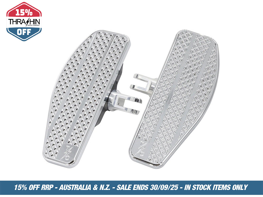 Thrashin Supply Mini Rider Floorboards – Chrome. Fits Softail 2018up Front Rider