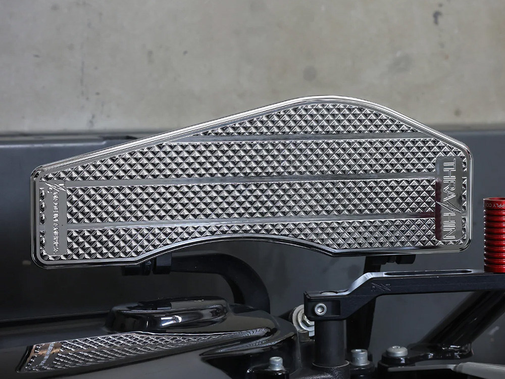 Thrashin Supply Bagger Rider Floorboards – Chrome. Fits Touring 1980up, FL Softail 1986-2017 & Dyna Switchback 2012-2016