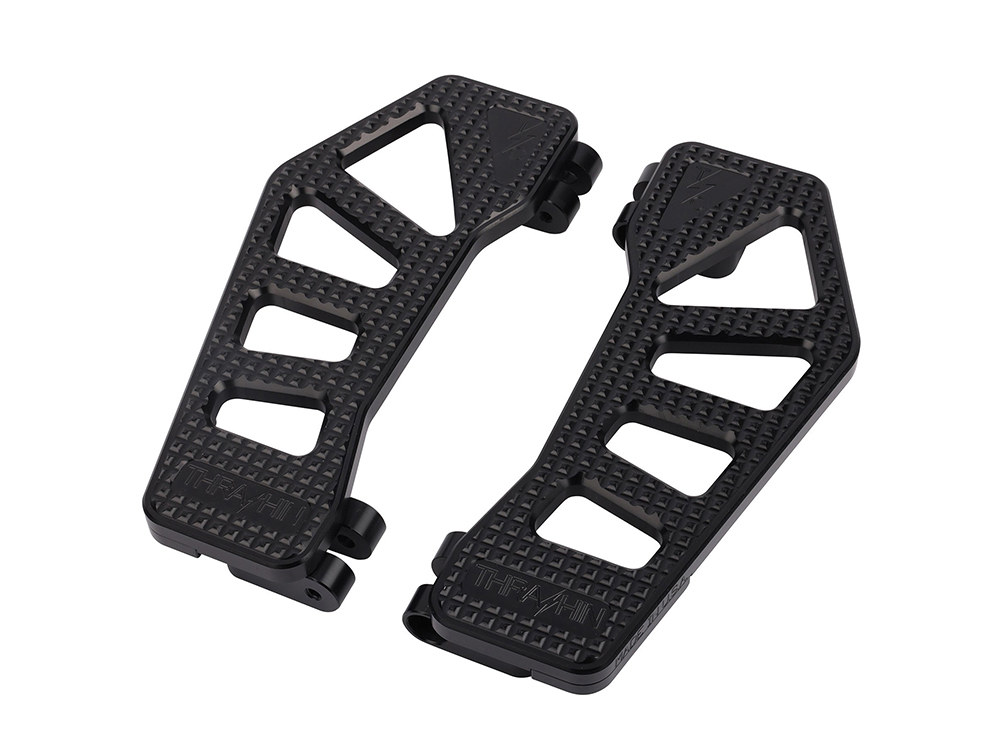 Thrashin Supply Black Apex Bagger Rider Floorboards. Fits Touring 1980up, FL Softail 1986-2017 & Dyna Switchback 2012-2016