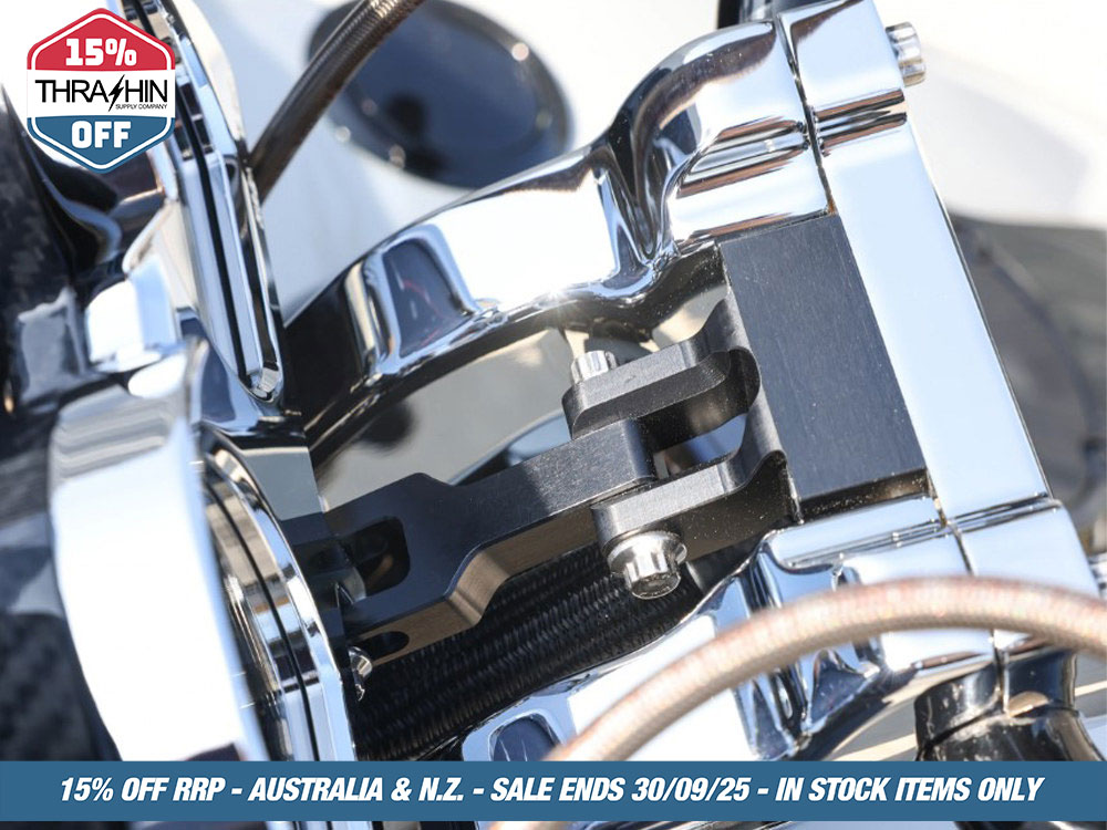 Thrashin Supply Thrashin OG Risers to Gauges Relocation Bracket – Black. Fits Thrashin’ Gauge housings.
