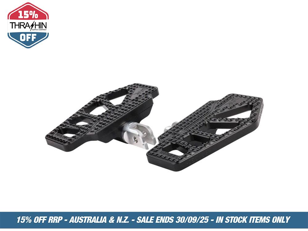 Thrashin Supply Apex Mini Rider Floorboards – Black. Fits Softail 2018up Front Rider