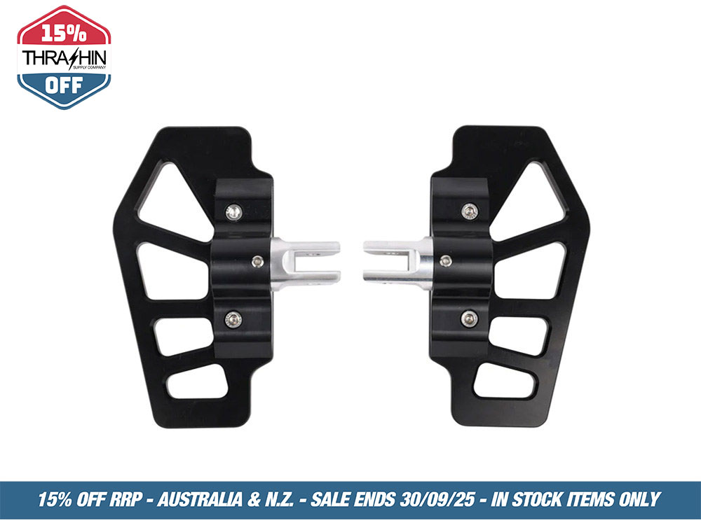 Thrashin Supply Apex Mini Rider Floorboards – Black. Fits Softail 2018up Front Rider