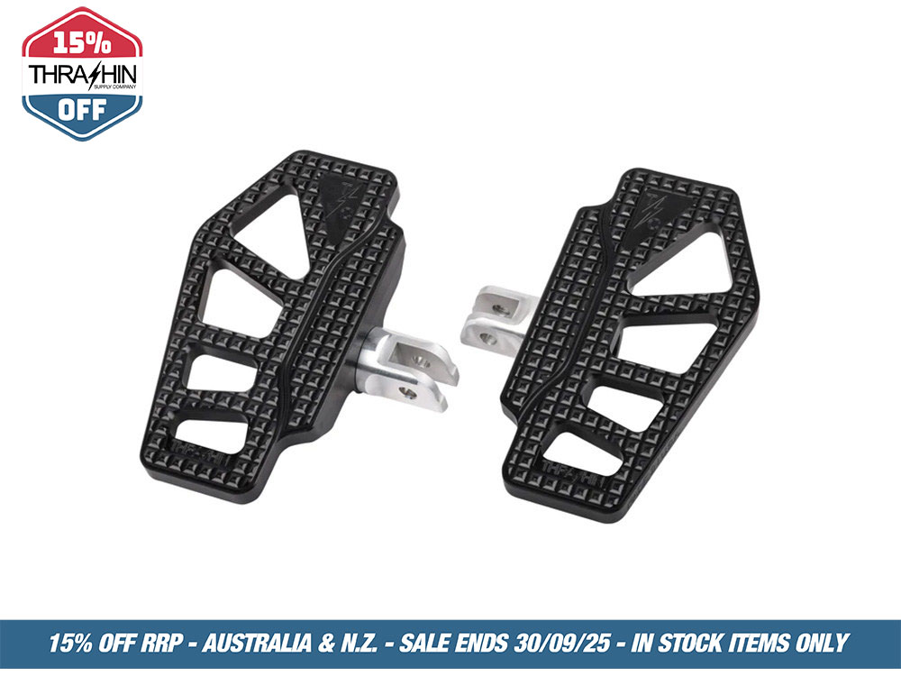 Thrashin Supply Apex Mini Rider Floorboards – Black. Fits Softail 2018up Front Rider