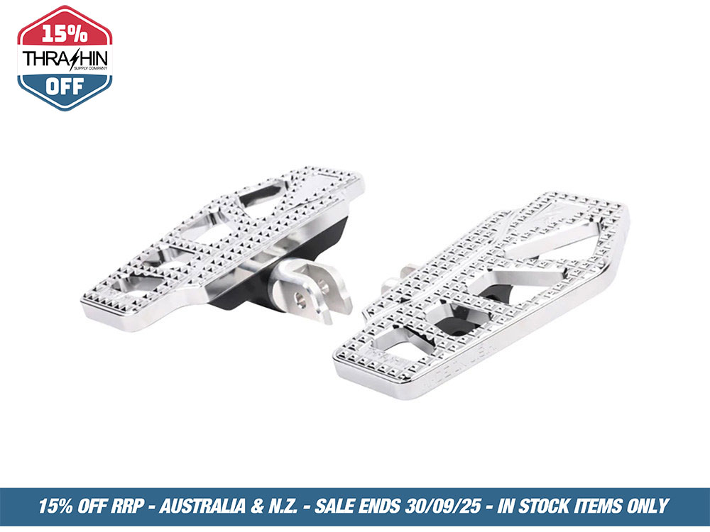 Thrashin Supply Apex Mini Rider Floorboards – Chrome. Fits Softail 2018up Front Rider