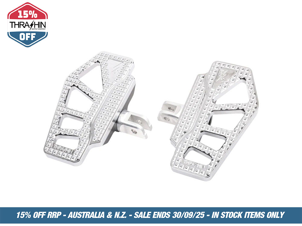 Thrashin Supply Apex Mini Rider Floorboards – Chrome. Fits Softail 2018up Front Rider
