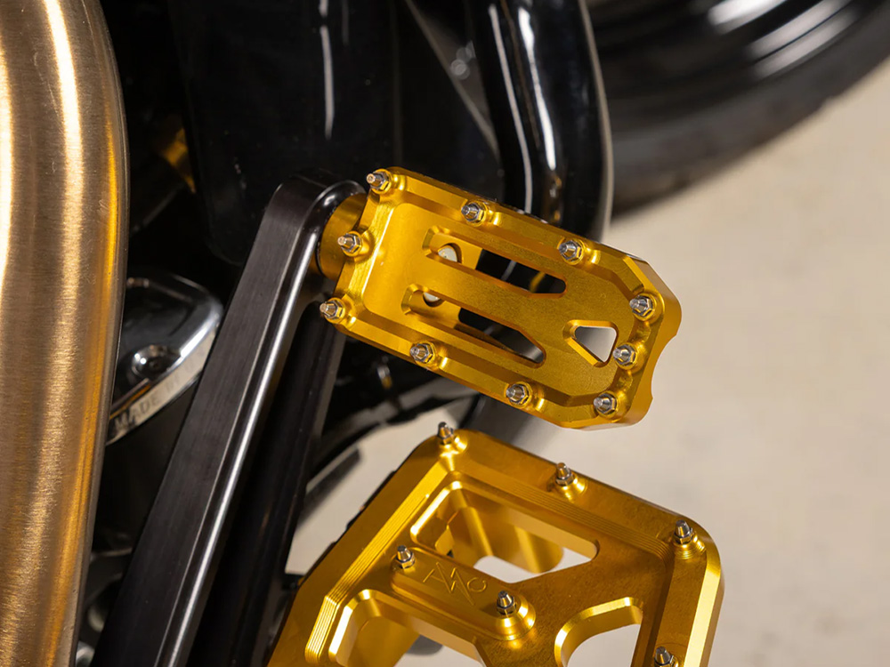 Thrashin Supply Aggressor Brake Arm Pedal – Gold. Touring 2014up (Using Thrashin Brake Arms)
