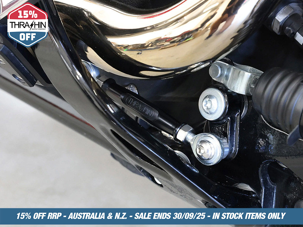 Thrashin Supply Adjustable Brake Linkage – Black. Fits Softail 2018up with Mid Controls.
