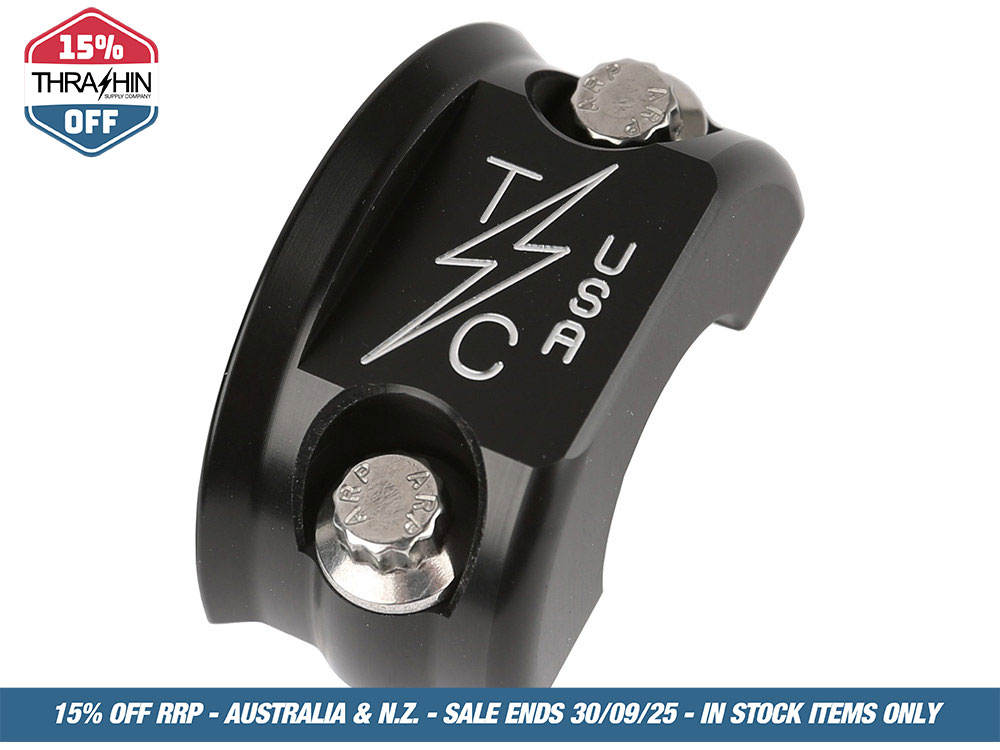Thrashin Supply OG Clutch & Brake Perch Clamp – Twice Cut Black. Fits Softail 1984-2024, Dyna 1991-2017, Most Touring 1982-2024, Sportster 1982-2003 & FXR 1982-1994