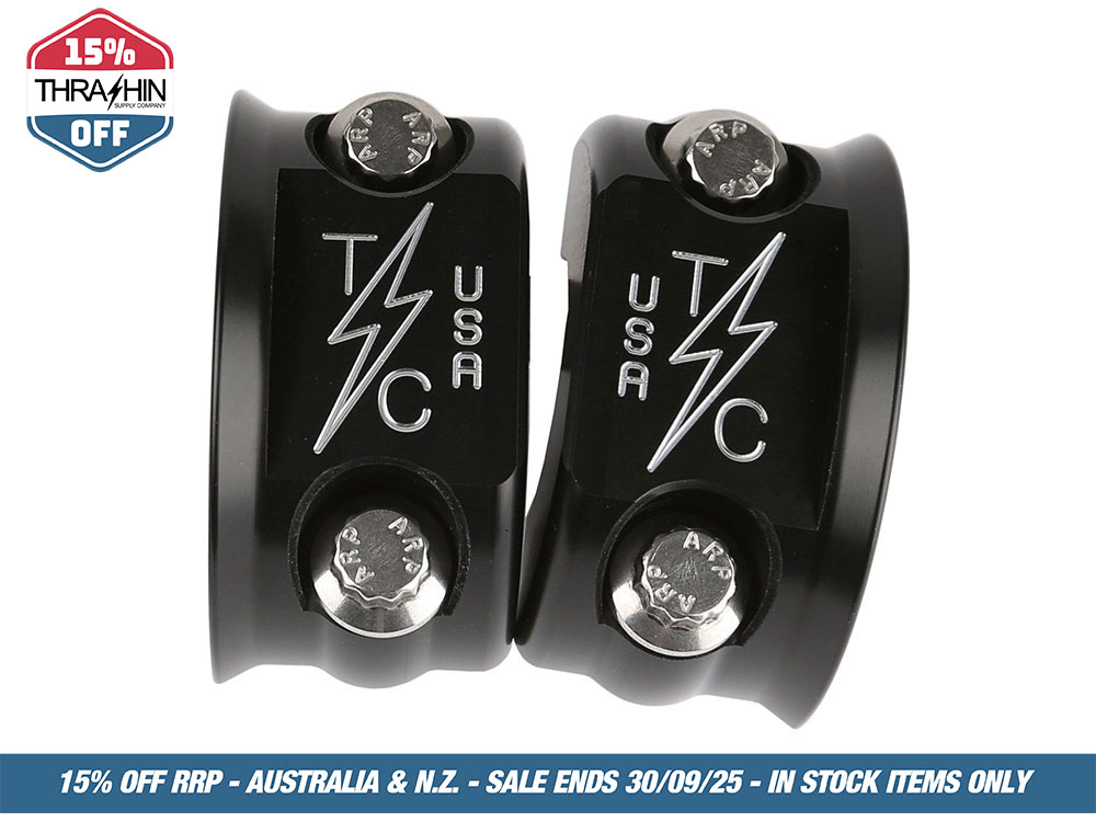 Thrashin Supply OG Clutch & Brake Perch Clamp – Twice Cut Black. Fits Softail 1984-2024, Dyna 1991-2017, Most Touring 1982-2024, Sportster 1982-2003 & FXR 1982-1994