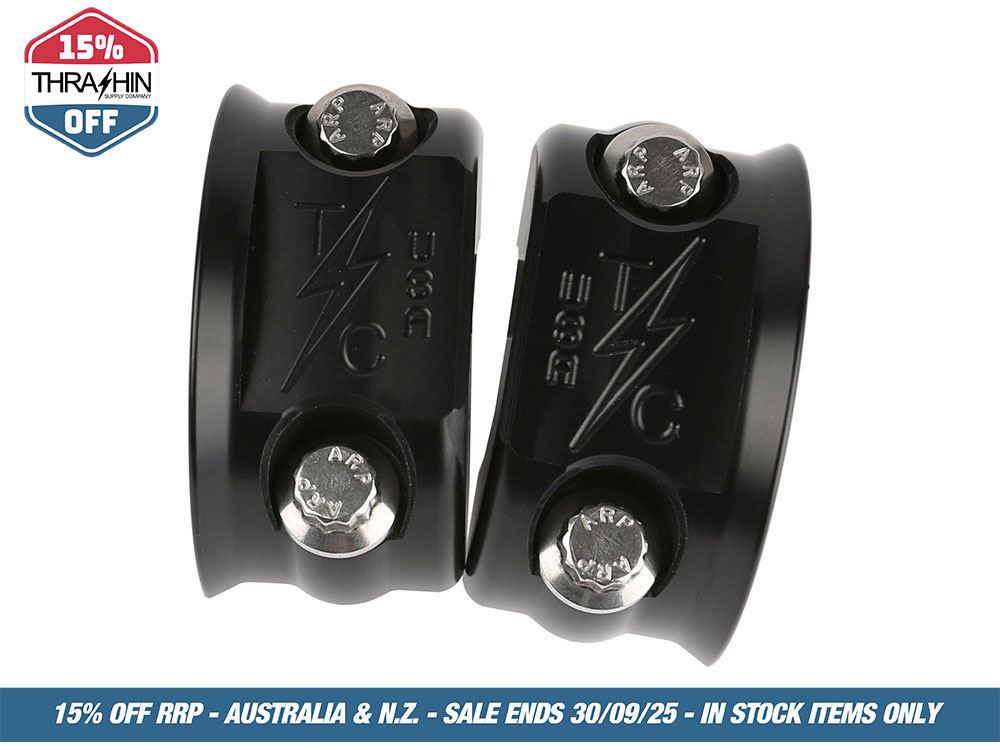 Thrashin Supply OG Clutch & Brake Perch Clamp – Black. Fits Softail 1984-2024, Dyna 1991-2017, Most Touring 1982-2024, Sportster 1982-2003 & FXR 1982-1994