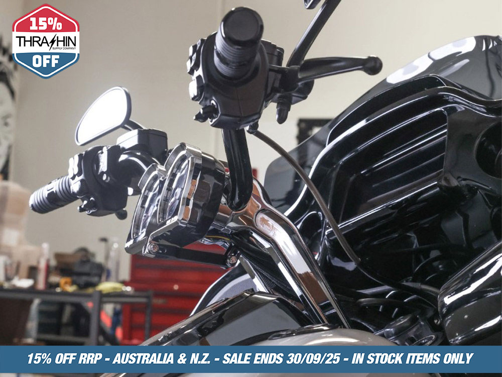 Thrashin Supply Thrashin Risers to Gauges Relocation Front Extension Bracket – Black. Fits Road Glide 2015up.
