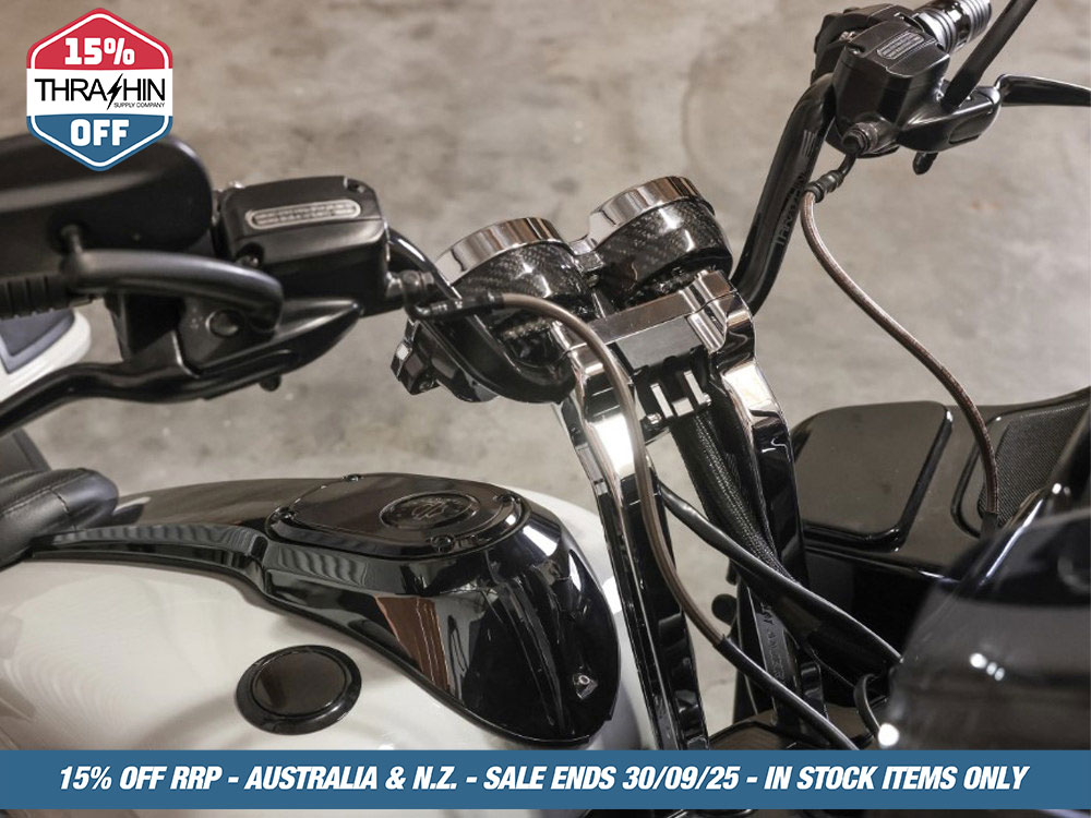 Thrashin Supply Thrashin Risers to Gauges Relocation Front Extension Bracket – Black. Fits Road Glide 2015up.